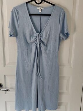 BP Tie Front Lettuce Edge Ribbed Mini Dress